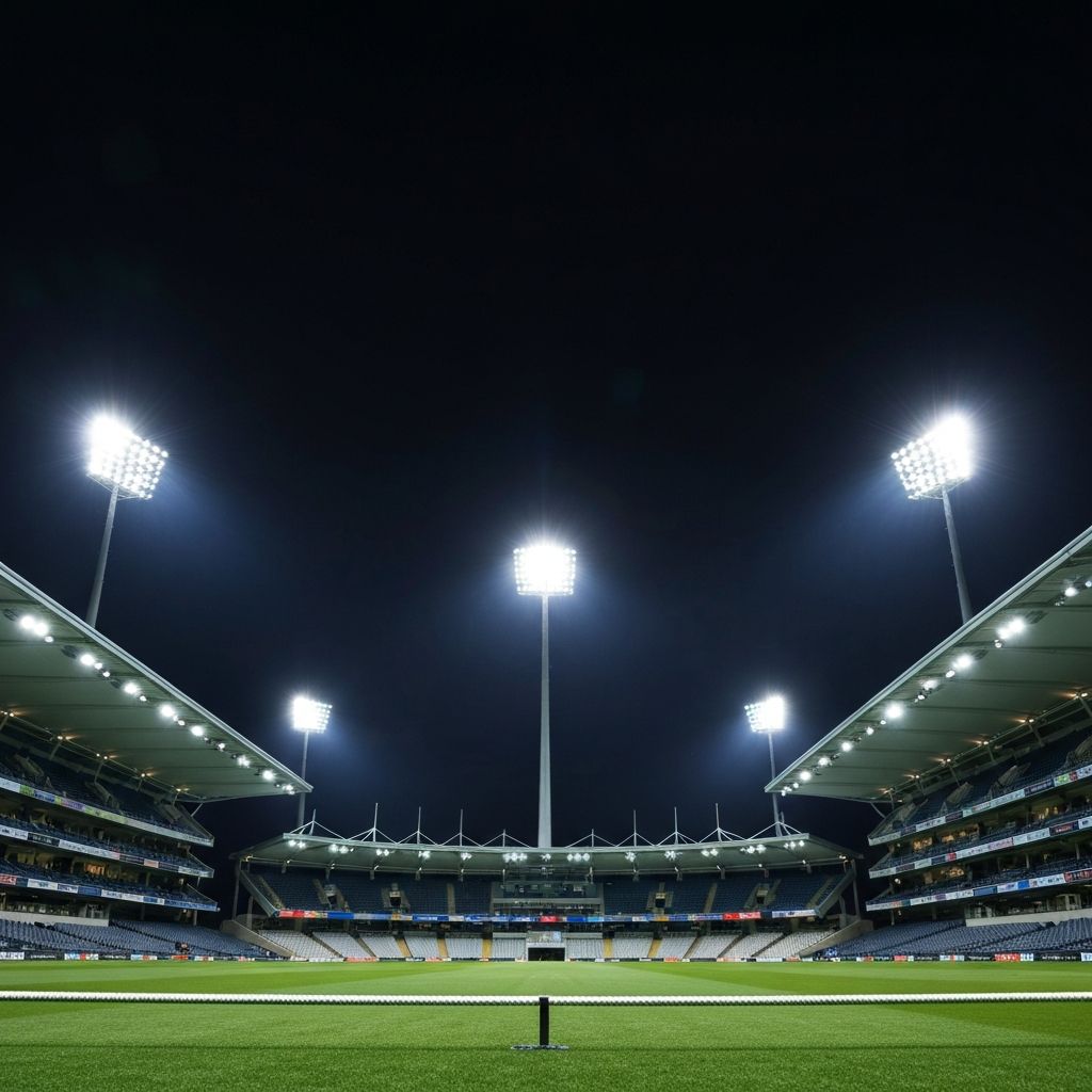 Sports field lighting towers illuminating a night oval in the Mackay region